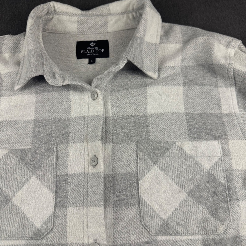 Members Mark Favorite Plaid Top Grey White Buffalo Check Button Down FS-2001 L‎